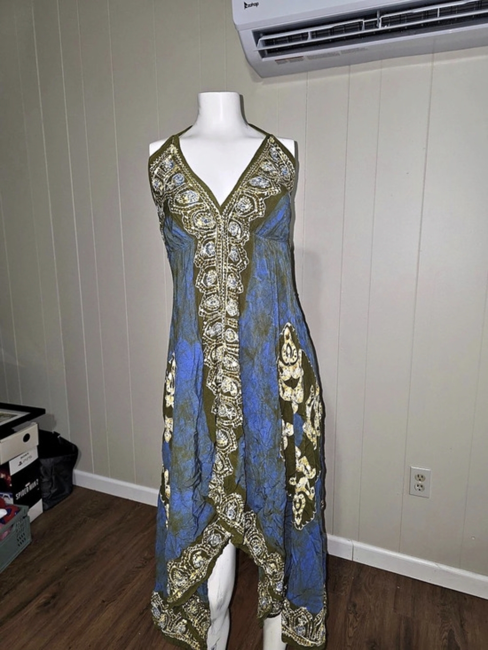 Adriance Blue & Gold Maxi Dress Like New